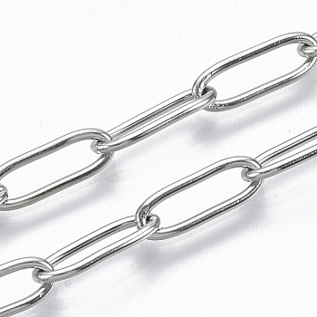 304 Stainless Steel Paperclip Chains, Drawn Elongated Cable Chains, Soldered, Stainless Steel Color, 12x4x1mm, about 39.37 inch(1m)/strand