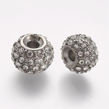 304 Stainless Steel Rhinestone Beads, Rondelle, Crystal, 11x8mm, Hole: 3mm