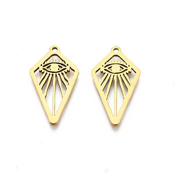 201 Stainless Steel Pendants, Kite with Eye, Real 18K Gold Plated, 21.5x12x1mm, Hole: 1.2mm