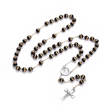 304 Stainless Steel Rosary Bead Necklaces for Easter, with Plastic Beads, Crucifix Cross and Oval with Virgin Mary, Golden & Stainless Steel Color, 29.53 inch(75cm)