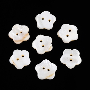 Freshwater Shell Buttons, 2 Hole, Flower, Floral White, 17.5x17.5x2.5mm, Hole: 1.8mm