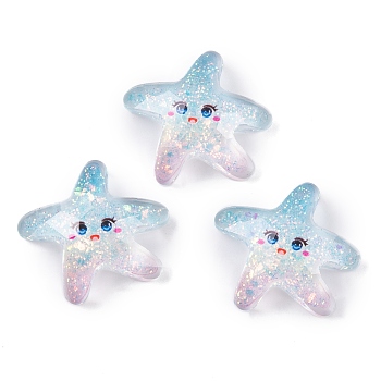 Transparent Epoxy Resin Decoden Cabochons, Glitter Sea Animals, Starfish, 20x22.5x7.5mm