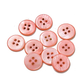 Freshwater Shell Buttons, 4-Hole, Flat Round, Light Salmon, 14x1.7~2.2mm, Hole: 1.6mm