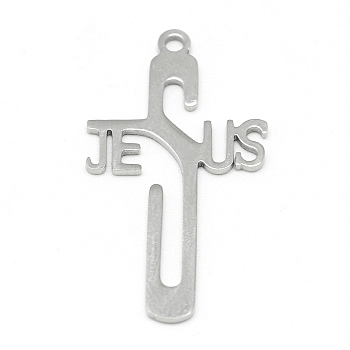 304 Stainless Steel Pendants, For Easter, Crucifix Cross, Stainless Steel Color, 30x17x1mm, Hole: 2mm