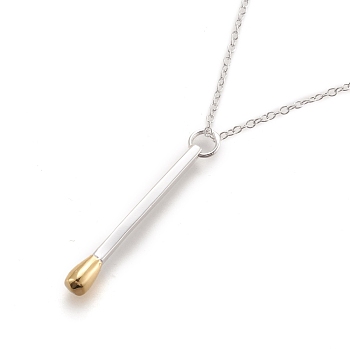 Brass Matchstick Pendant Necklaces, with Lobster Claw Clasps, Lead Free & Cadmium Free, 925 Sterling Silver Plated, 17.91 inch(45.5cm)