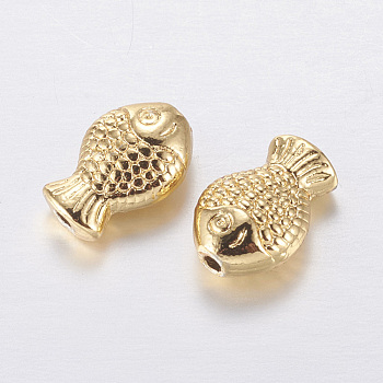 Alloy Beads, Long-Lasting Plated, Fish, Golden, 10x7x4mm, Hole: 1mm