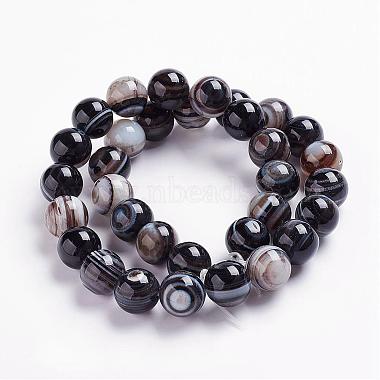agate à rayures noires naturelles / brins de perles d'agate à bandes(G-J359-01-12mm)-2