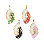 Glass Seed Beaded Pendants, Spiral Charm, with 304 Stainless Steel Snap on Bails, Real 18K Gold Plated, Mixed Color, 40x22x2mm, Hole: 5.5x2.5mm(PALLOY-MZ01375)