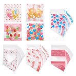100Pcs 4 Styles Rectangle Plastic Cellophane Bags, for Bake Packaging, Heart Pattern, Mixed Color, 13~13.2x10cm, 25pcs/style(OPC-TA0001-04)