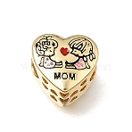 Mother's Day Brass Enamel Beads, Heart with Word Mom, Lead Free & Cadmium Free, Real 18K Gold Plated, 11.5x12x9mm, Hole: 5mm(KK-E802-14G-A)
