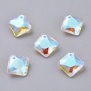 Glass Rhinestone Pendants, Faceted, Square/Rhombus, Crystal Shimmer, 14.5x14.5x6mm, Hole: 1.2mm(RGLA-A024-I02-001SI)