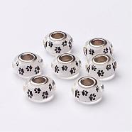 Glue Glass European Beads, Large Hole Beads, with Brass Double Cores, Rondelle, Platinum, White, 14~15x8mm, Hole: 5mm(GPDL-F001-49)