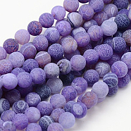 Natural Weathered Agate Beads Strands, Dyed, Frosted, Round, Dark Violet, 6mm, Hole: 1mm, about 64pcs/strand, 13.6 inch(G-G589-6mm-06)