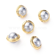 Shell Pearl Beads, with Golden Plated Brass Edge, Round, Alice Blue, 17~20x14~15mm, Hole: 0.8mm(X-PEAR-G008-09C)