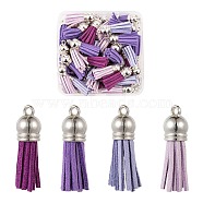 60Pcs 4 Colors Faux Suede Tassel Pendant Decorations, with Platinum CCB Plastic Cord Ends, Purple, 33~35x10mm, Hole: 2.5~3mm, 15pcs/color(FIND-LS0001-04C)