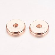 Real Rose Gold Plated Brass Spacer Beads, Nickel Free, Flat Round, 8x2mm, Hole: 2mm(KK-E702-21RG-NF)