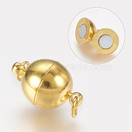 Brass Magnetic Clasps with Loops, Nickel Free, Round, Golden, 16x10mm, Hole: 2mm(MC021-NFG)