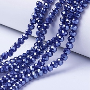 Electroplate Glass Beads Strands, Pearl Luster Plated, Faceted, Rondelle, Steel Blue, 2.9~3.3x2mm, Hole: 0.8mm, about 148~150pcs/strand, 39.5~40cm(EGLA-A044-P2mm-A07)