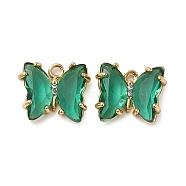 Brass with Glass Pendants, Butterfly, Sea Green, 10x12x4mm, Hole: 1.2mm(FIND-Z020-02C)