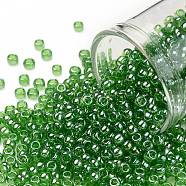 TOHO Round Seed Beads, Japanese Seed Beads, (108) Transparent Luster Lime Green, 8/0, 3mm, Hole: 1mm, about 10000pcs/pound(SEED-TR08-0108)