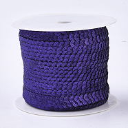 Ornament Accessories Plastic Paillette Bead Strands, with Glitter Powder, Sequins Trim, Flat Round, Dark Violet, 6x0.3mm, Hole: 1.2mm, about 100yards/roll(PVC-T006-02B)
