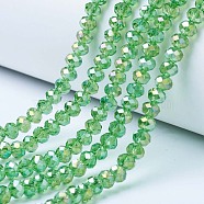 Electroplate Glass Beads Strands, AB Color Plated, Faceted, Rondelle, Light Green, 10x8mm, Hole: 1mm, about 63~65pcs/strand, 49~50cm(EGLA-A034-T10mm-B11)