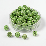 Polymer Clay Rhinestone Beads, Pave Disco Ball Beads, Grade A, Round, PP9, Peridot, PP9(1.5~1.6mm), 6mm, Hole: 1.2mm(RB-A053-6mm-07)