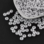 Acrylic Beads, with Horizontal Hole, Letter, Flat Round, Letter.O, 7x4mm, Hole: 1mm, about 3500pcs/500g(PL37C9070-O)