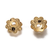 304 Stainless Steel Bead Caps, Multi-Petal Flower, Real 18k Gold Plated, 6.5x2mm, Hole: 1.8mm(STAS-H130-29G)