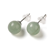 Natural Green Aventurine Stud Earrings, with Alloy Pins, Round, 20.5x8mm(G-B075-02P-02)