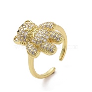 Brass Micro Pave Clear Cubic Zirconia Open Cuff Ring for Woman, Bear, Inner Diameter: 17.4mm(RJEW-M165-02C-G)