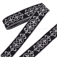 Ethnic Style Polyester Ribbon, Jacquard Ribbon, Tyrolean Ribbon, Clothing Accessories, Flat, Silver, Floral Pattern, 1-7/8 inch(46.5mm), about 4.16 Yards(3.8m)/pc(OCOR-WH0047-56A-01)