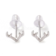 Anti-Tarnish Rhodium Plated Antler Shape 999 Fine Silver Stud Earrings for Women, with 999 Stamp, Platinum, 6x7mm(EJEW-S215-07P)