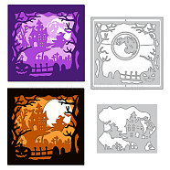 Halloween Witch Carbon Steel Cutting Dies Stencils, for DIY Scrapbooking, Photo Album, Decorative Embossing Paper Card, Stainless Steel Color, House, 80~119x98~119x0.8mm, 2pcs/set(DIY-WH0309-1227)