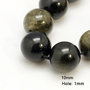 Natural Golden Sheen Obsidian Beads Strands, Round, 10mm, Hole: 1mm, about 38pcs/strand, 16 inch(G-C068-10mm-9)