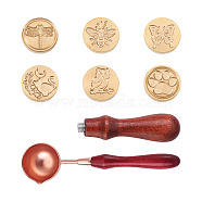 PandaHall Jewelry DIY Scrapbook Kits, Including Brass Wax Sealing Stamp Head, Beech Wood Handle and Alloy Wax Sticks Melting Spoon, Insect Pattern, 25~25.4x14~14.5mm, 6patterns, 1pc/pattern, 6pcs/set(DIY-PJ0001-07A)