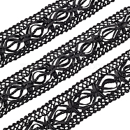 PU Leather Braided Ribbon, Clothes Accessories Decoration, Floral, Black, 1-1/4~1-3/8 inch(32~35mm), 15 yards/strand(LC-WH0009-06A)