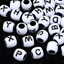 Opaque Acrylic European Beadss, Large Hole Beads, Barrel with Alphabet, Letter A~Z, 9x8mm, Hole: 5mm, about 1519pcs/500g(SACR-S273-37)