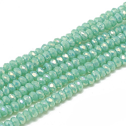 Electroplate Opaque Solid Color Glass Beads Strands, Faceted, Rondelle, Turquoise, 2.5x1.5mm, Hole: 0.8mm, about 160~165pcs/strand, 13.78 inch~14.17 inch(35~36cm)(EGLA-Q112-B05)