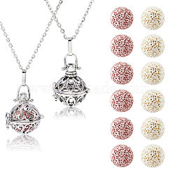 2 Bags 2 Styles DIY Brass Necklace Making Kits, including Cable Chain, Pendant and Pompom Ball, with 12Pcs 2 Colors Natural Lava Rock Beads, Mixed Color, 31.5x22.5x19mm, Hole: 10.5x5mm(NJEW-FH0001-25A)