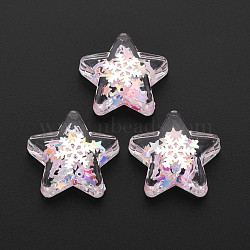 Translucent Acrylic Cabochons, with Paillette, Star, Pink, 24.5x24.5x8mm(TACR-N006-45)