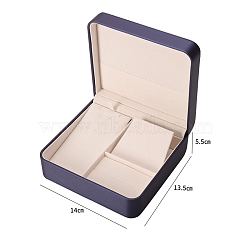 Imitation Leather Jewelry Set Storage Boxes, Covered by Velvet, Square, Dark Slate Blue, 14x13.5x5.5cm(PW-WG60179-03)