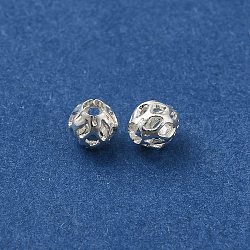 Brass Hollow Spacer Beads, Round, 925 Sterling Silver Plated, 4mm, Hole: 1.6mm(KK-P249-03A-S)