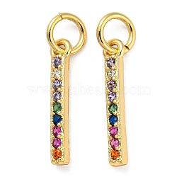 Rack Plating Brass Cubic Zirconia Pendants, Real 18K Gold Plated, Cadmium Free & Lead Free, Rectangle, Colorful, 15x2x1.5mm(KK-M258-07G)