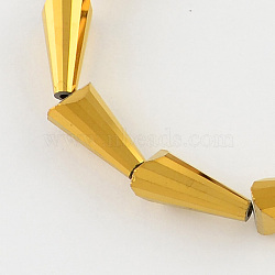 Electroplate Glass Bead Strands, Faceted Cone, Golden Plated, 7x5x4mm, Hole: 1mm, about 72pcs/strand, 21.2 inch(EGLA-R079-7x5mm-03)