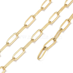 316L Surgical Stainless Steel Flat Paperclip Chains, Drawn Elongated Cable Chains, with Spool, Soldered, Real 18K Gold Plated, 12x4x1mm, about 164.04 Feet(50m)/Roll(CHS-G024-01G)