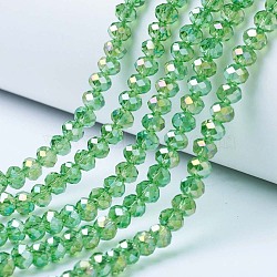 Electroplate Glass Beads Strands, AB Color Plated, Faceted, Rondelle, Light Green, 10x8mm, Hole: 1mm, about 65~66pcs/strand, 20.8~21.2 inch(53~54cm)(EGLA-A034-T10mm-B11)