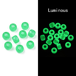 Transparent & Luminous Plastic Beads, Frosted, Glow in the Dark, Barrel, Spring Green, 9x6mm, Hole: 3.8mm, about 1900pcs/500g(KY-T025-01-H02)