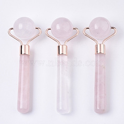 Natural Rose Quartz Mini Eye Roller Massage Tool Skin Care, with Rose Gold Plated Brass Findings, 109x36x25mm(G-N0325-03)
