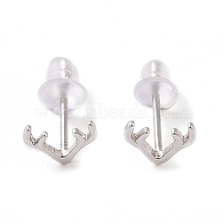 Rhodium Plated Antler Shape 999 Sterling Silver Stud Earrings for Women, with 999 Stamp, Platinum, 6x7mm(EJEW-S215-07P)